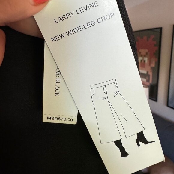 Larry Levine Linen Blend Black Wide Leg Cropped Pants with Beaded Waist - Picture 5 of 5